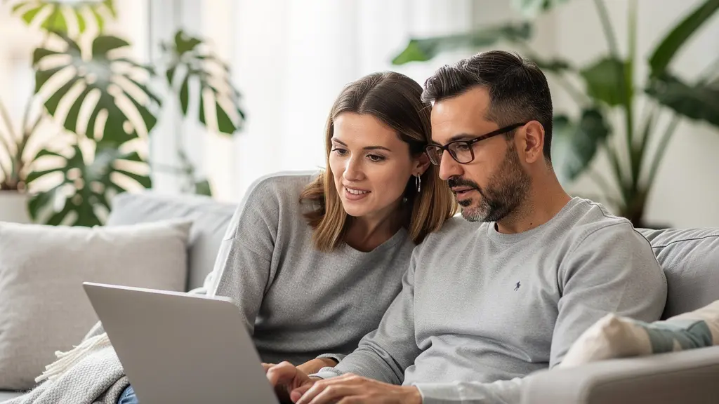 Couple consultant un écran d'ordinateur pour leur projet de prêt immobilier